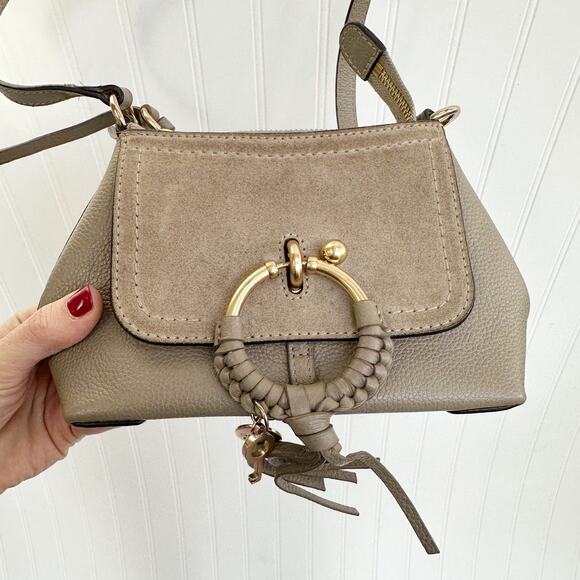 See by Chloé Mini Joan Crossbody Cement Beige Grey Leather Suede Bag Purse - Picture 3 of 9